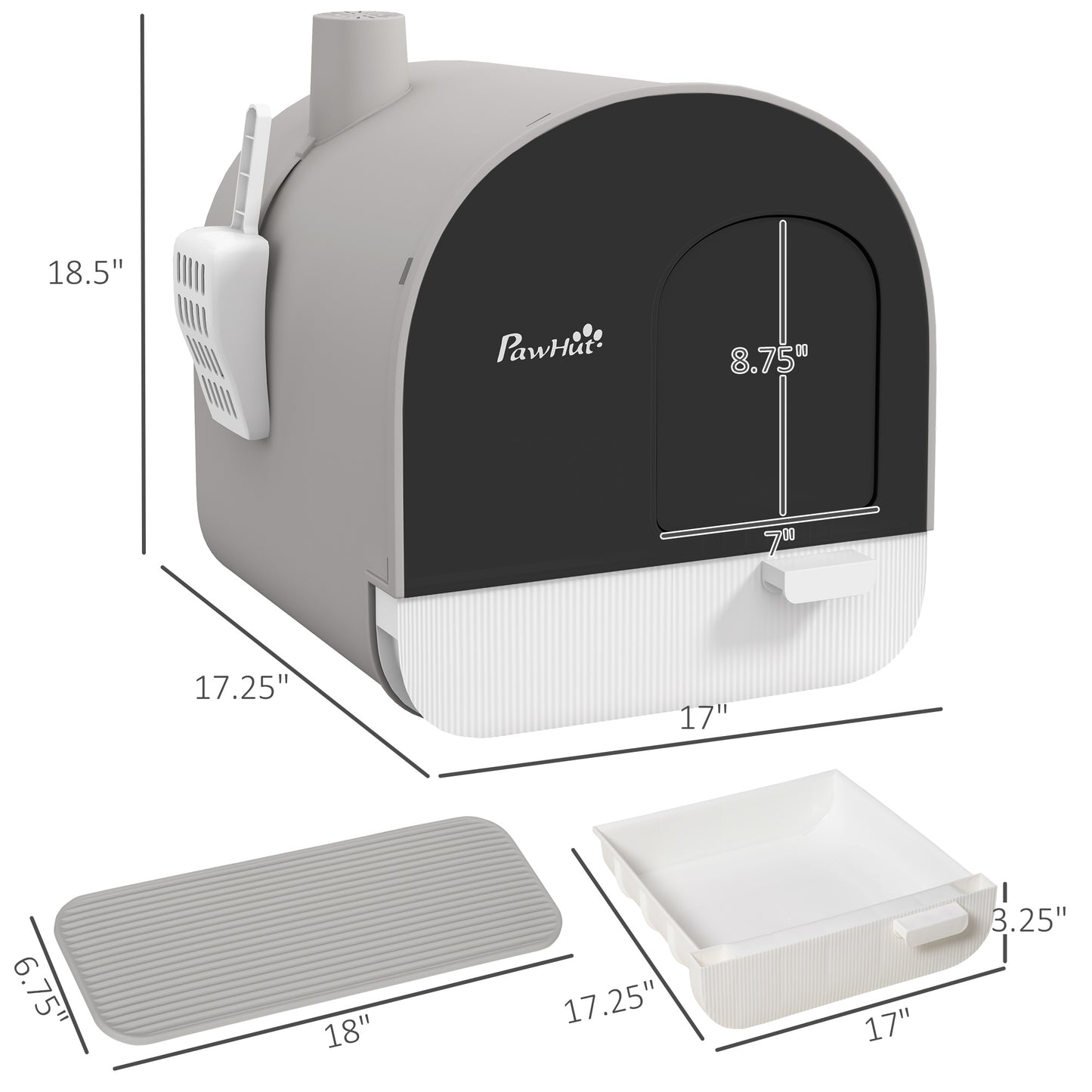 Hooded Cat Litter Box with Scoop & Filter - Light Gray, 475x455x460mm