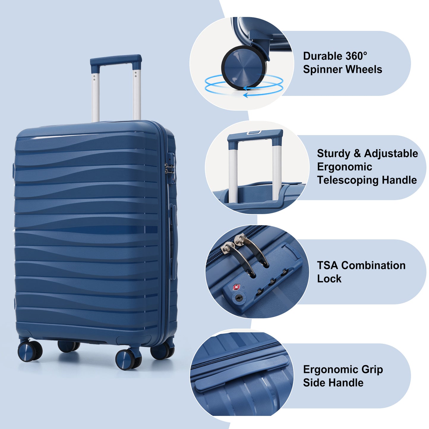 Premium 3-Piece Travel Luggage Set with TSA Locks - Blue