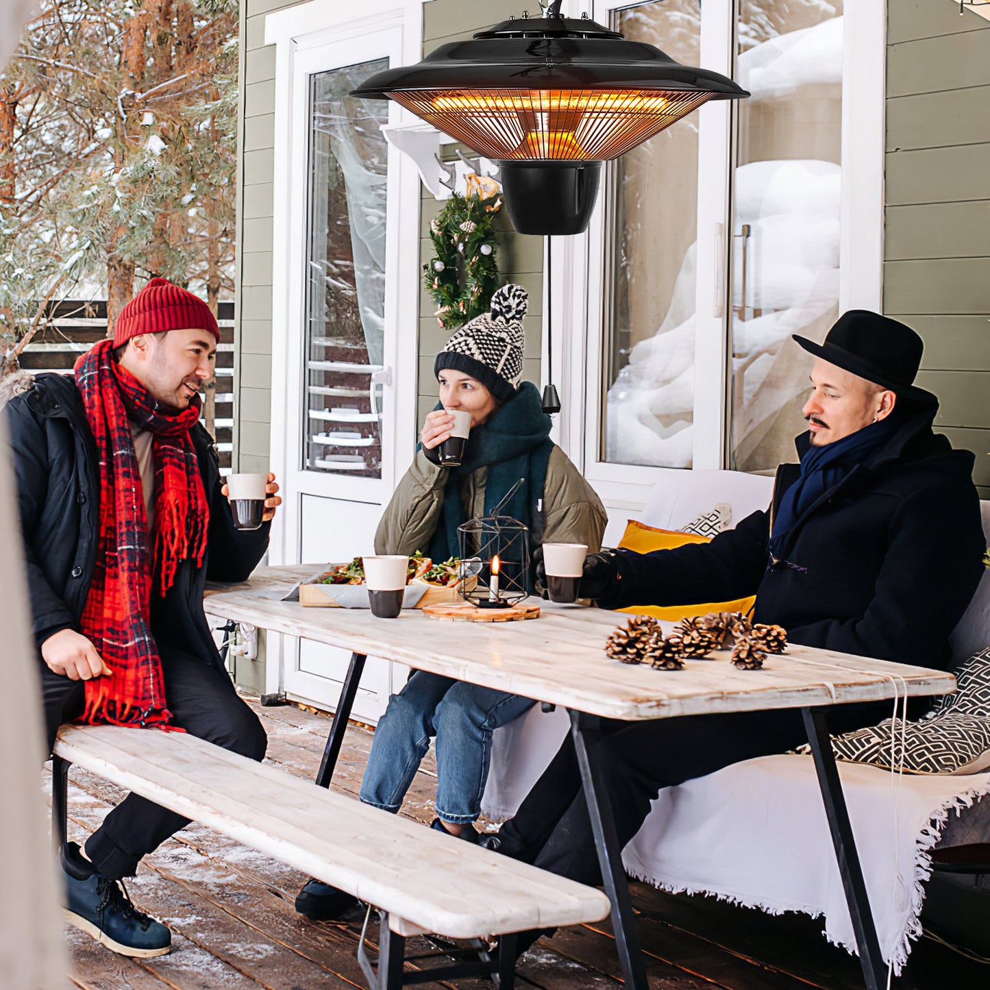 1500W Outdoor Hanging Patio Heater with Waterproof IP23 & Quiet Operation