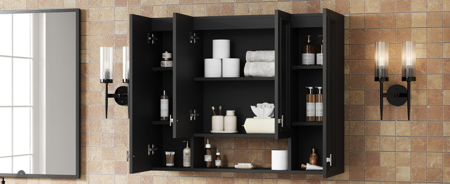 Modern Wall-Mounted Bathroom Cabinet with 5 Adjustable Shelves - Black