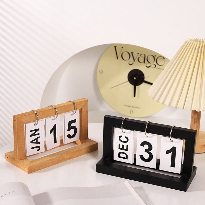 Wooden Calendar Office Desk Decor - Wind Flip & Perpetual Styles for Home & Study