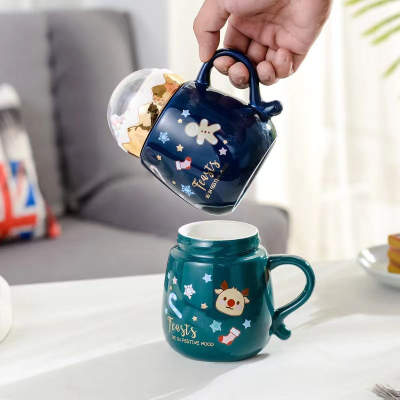 Red Ceramic Mug with Lid - 401-500ml Food-Grade Drinkware for Coffee Tea Hot Chocolate
