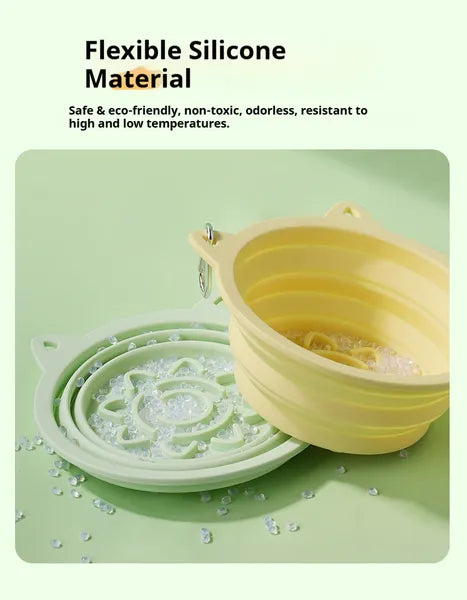3-in-1 Foldable Travel Pet Bowl with Suction Cups & Hanging Hook - Silicone Dog Food & Water Feeder