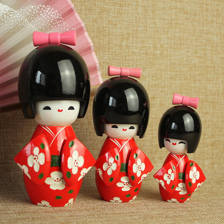 Japanese-Style Kimono Doll for Sushi Restaurant Decor - Handmade Wooden Figurine