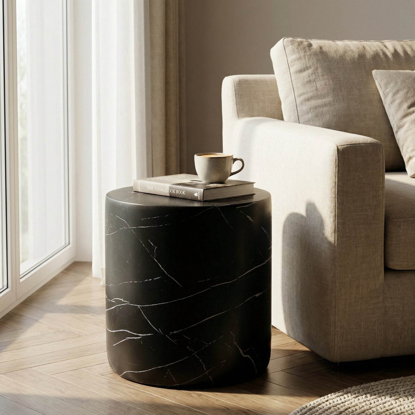 Outdoor Lightweight Concrete Side Table - Black Marble Finish