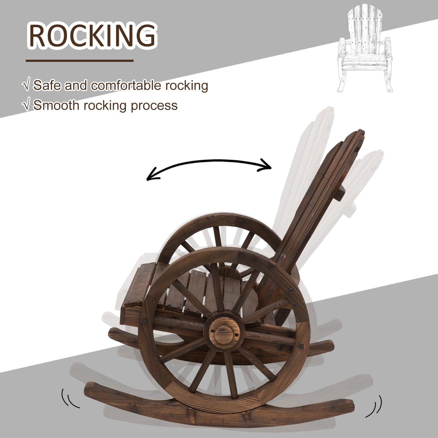 Adirondack Rocking Chair with Wagon Wheel Armrests - Carbonized