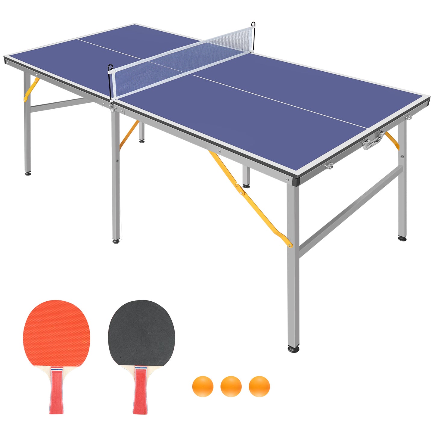 6ft Foldable Blue Mid-Size Table Tennis Set with Paddles & Balls