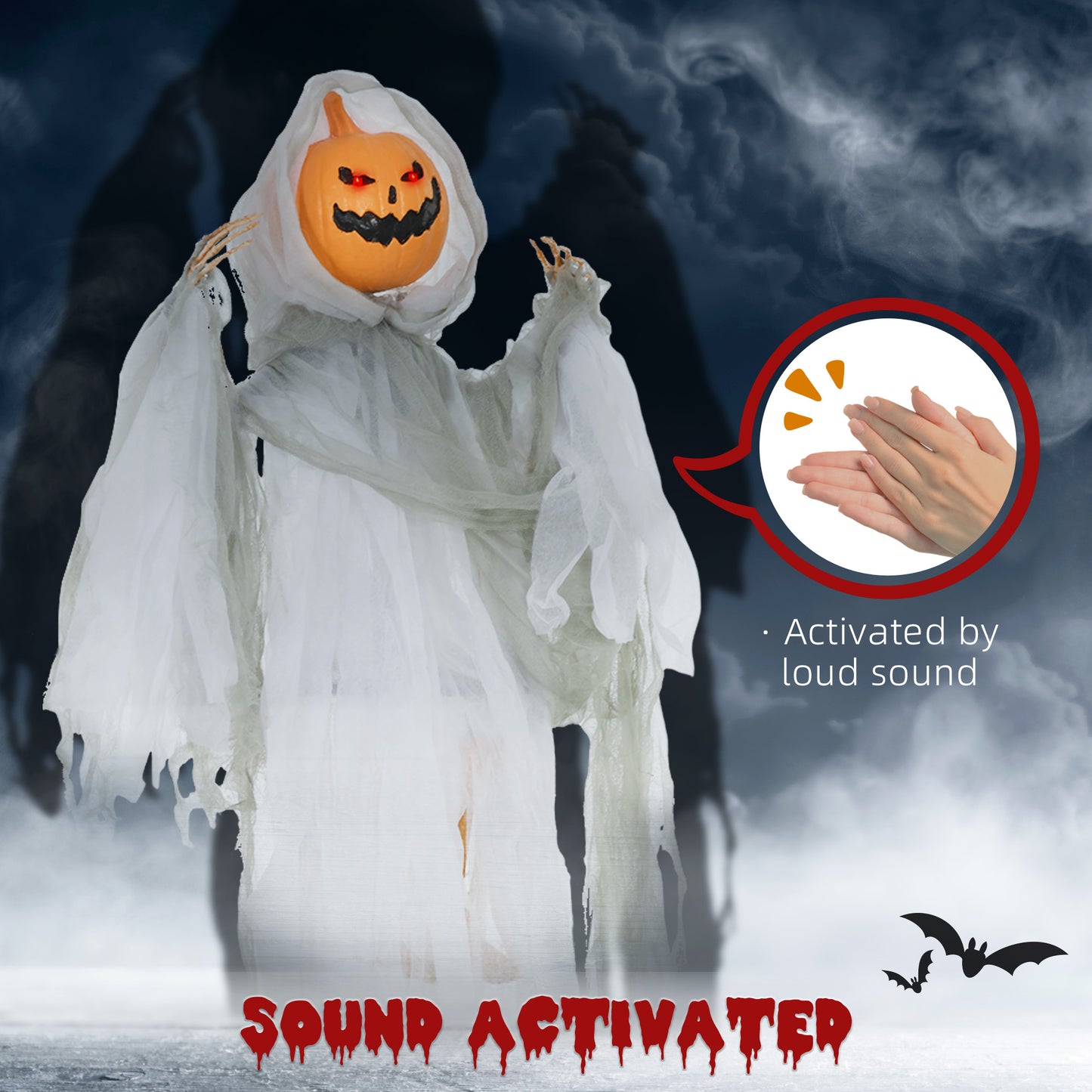 Light Green Halloween Hanging Pumpkin Ghost with Sound & Lights