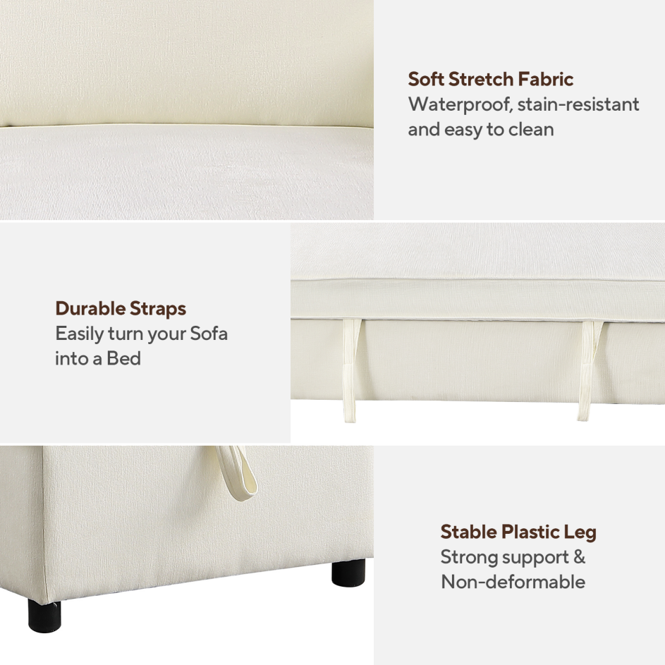 Upholstery Sleeper Sectional Sofa with Storage & USB Port - Beige