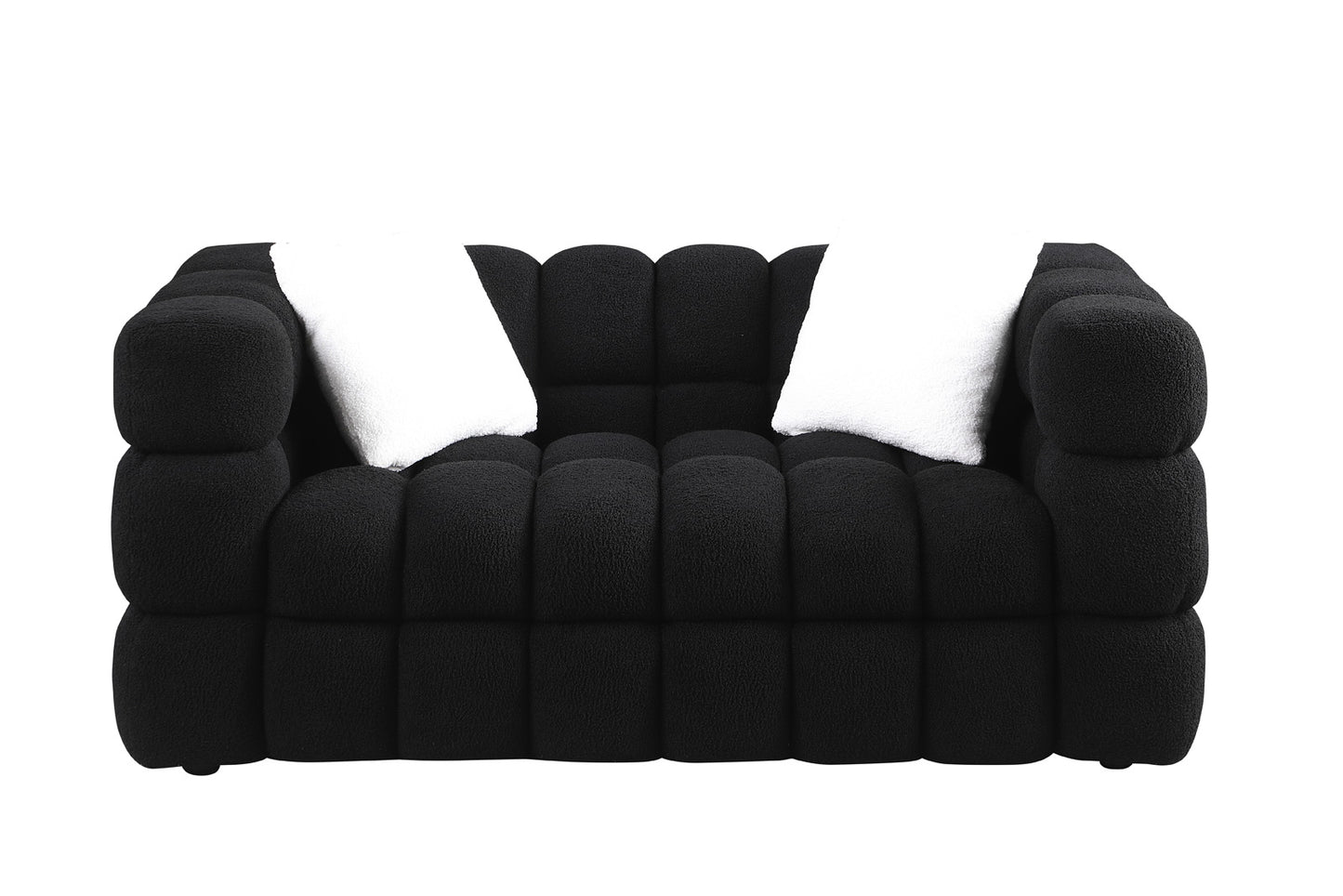 Boucle Sofa - 2 Seater, Black, Marshmallow Design, 62.2" Length