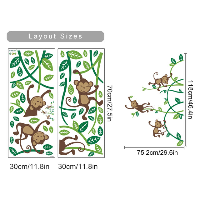 Boho African Animal Tropical Tree Wall Sticker for Kids & Living Room Decor