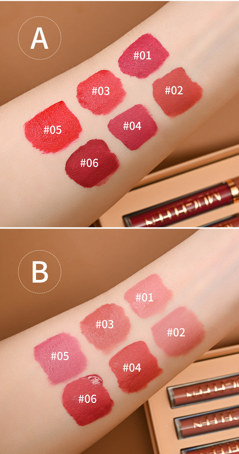 6-Piece Velvet Matte Liquid Lipstick Set - Long-Lasting Waterproof Lip Color