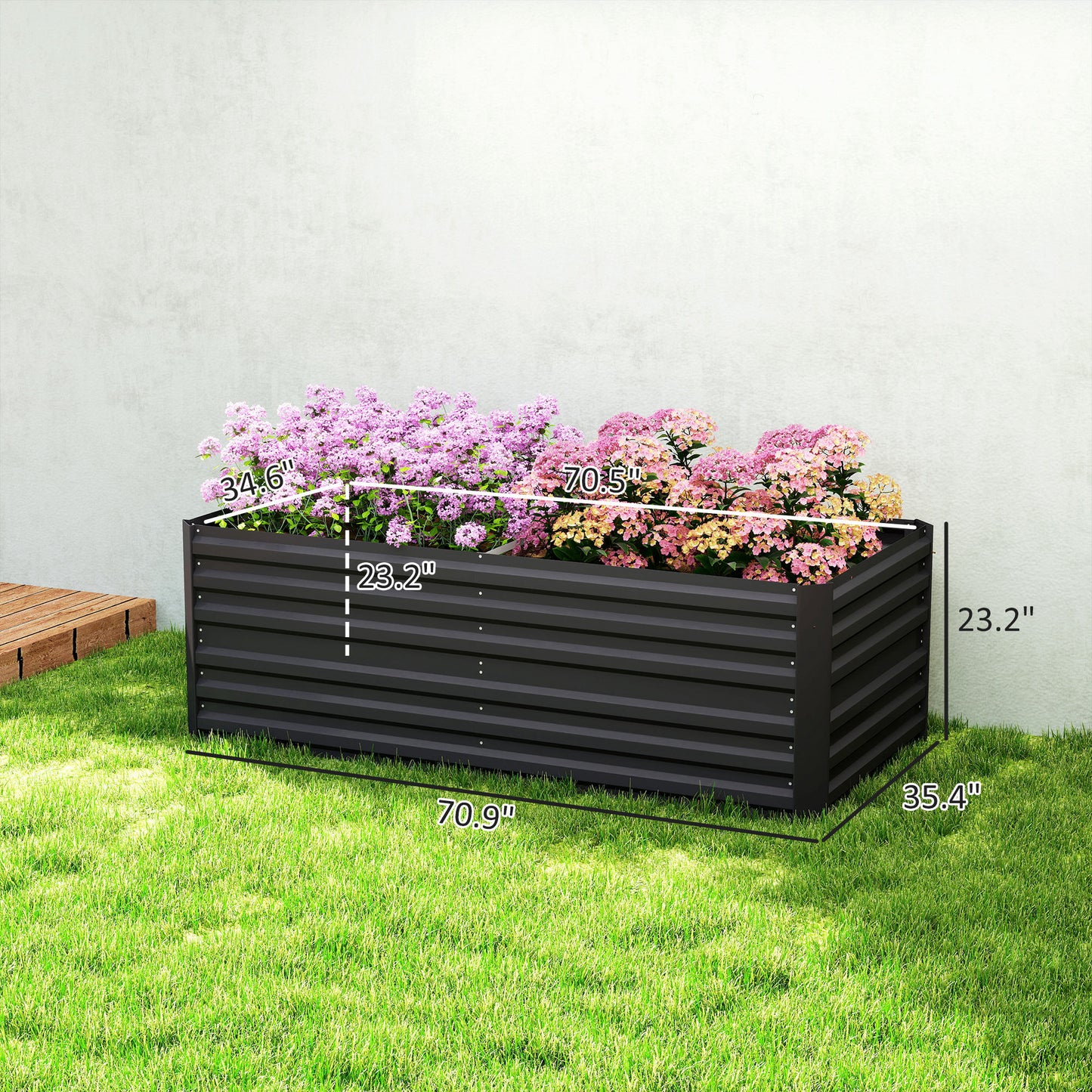 Galvanized Steel Raised Garden Bed 71x36x23 Inches Outdoor Planter Black