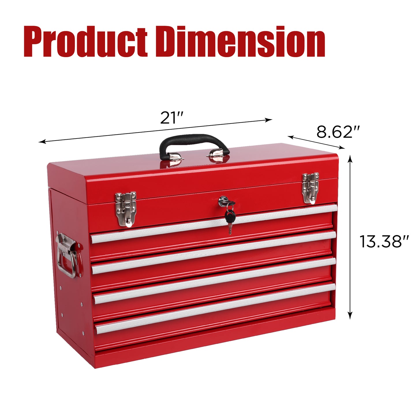 Heavy Duty Metal Tool Box 21-Inch with 4 Drawers, Locking & EVA Liners