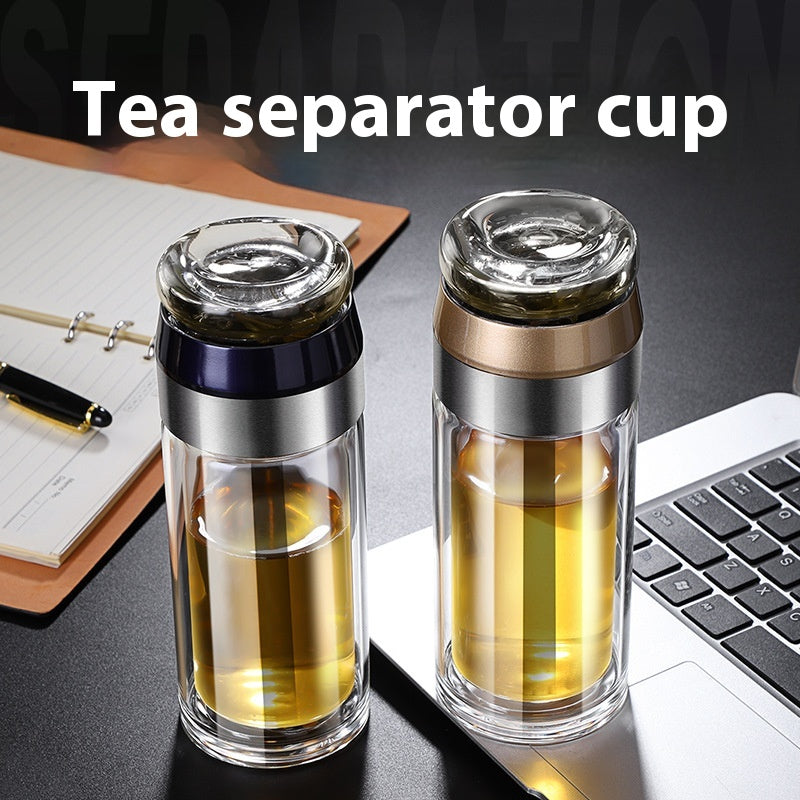 Double Wall Heat-Resistant Glass Tea Cup with Leakproof Seal 280ml