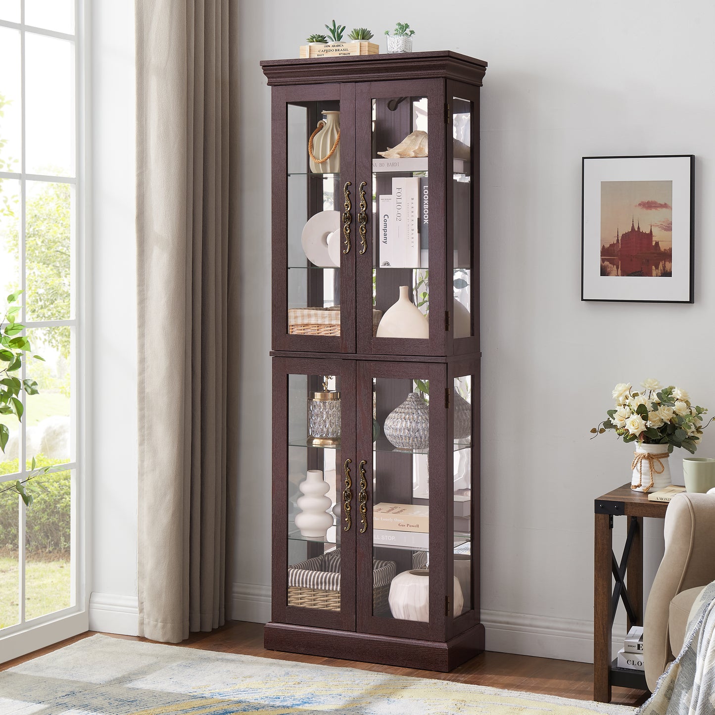 Lighted Glass Curio Display Cabinet,Display Cabinet,Glass Storage