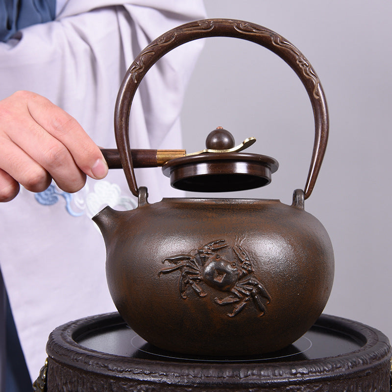 Cast Iron Embroidered Teapot - Traditional Chinese Style, 1.2L for Tea & Boiling Water
