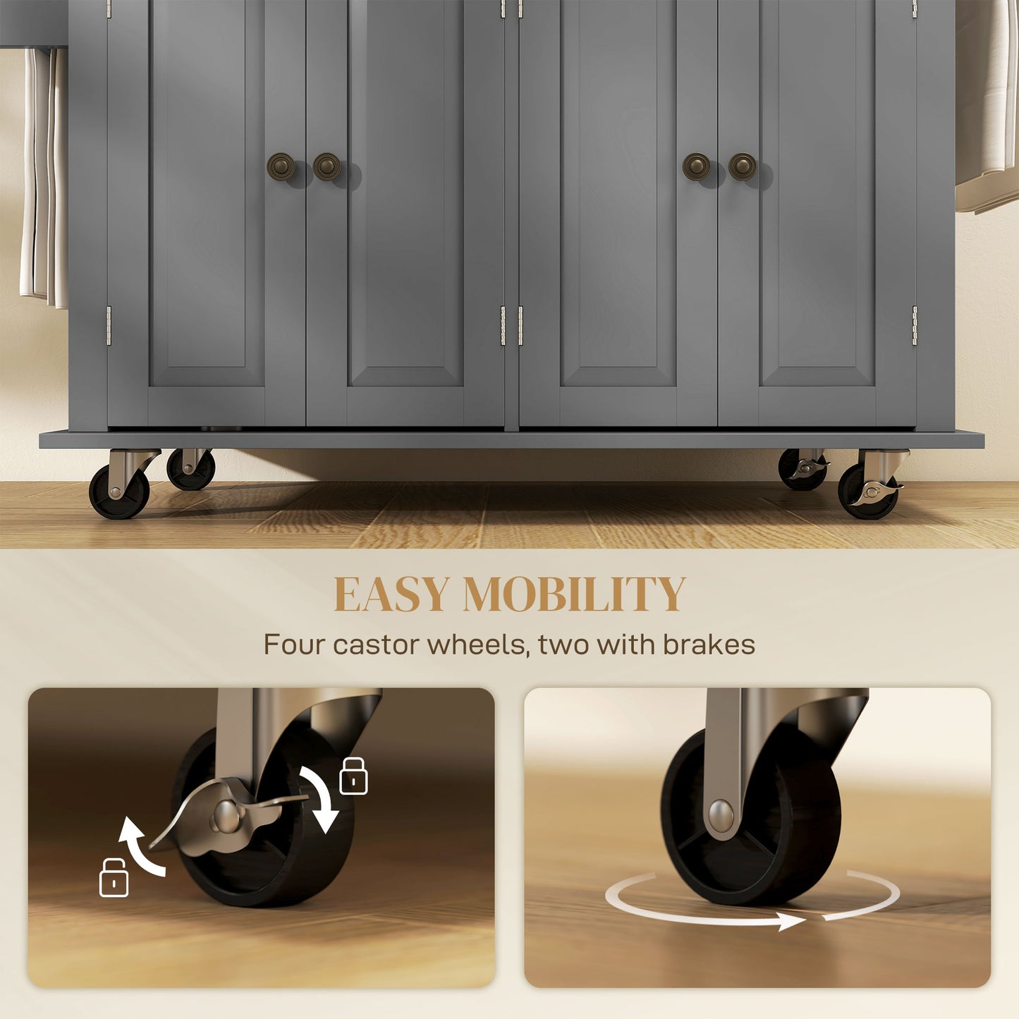 Rolling Kitchen Island Cart with Drawers & Spice Rack - Gray