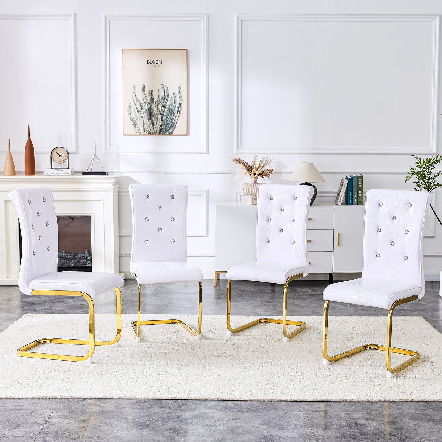 Set Of 2,Retro Alligator Skin Upholstered Dining Chairs,with Crystal