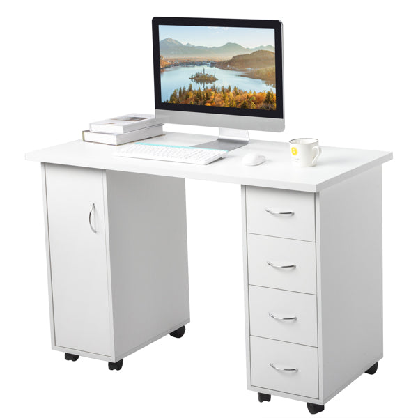 White Computer Desk with 4 Drawers and Wrist Rest - 120x54x81cm