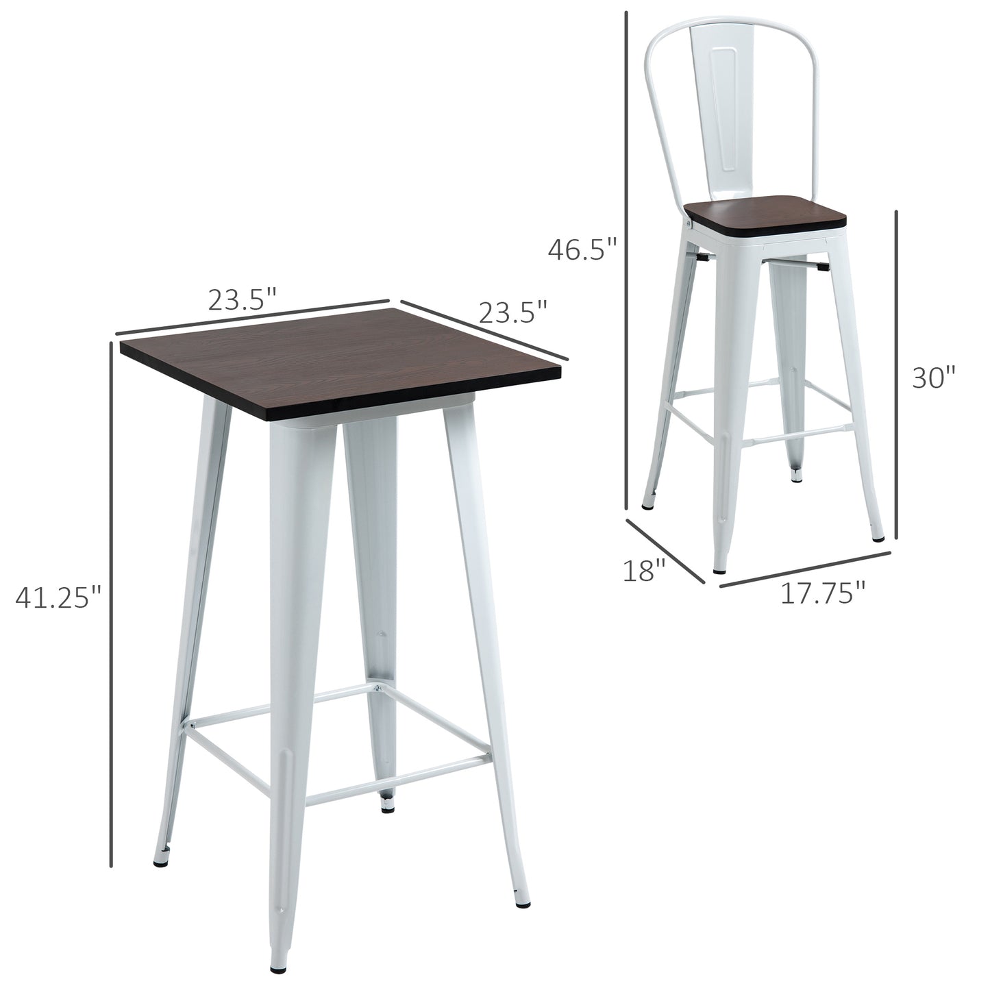 3 Piece Industrial Dining Table Set, Bar Height and Chairs Set with