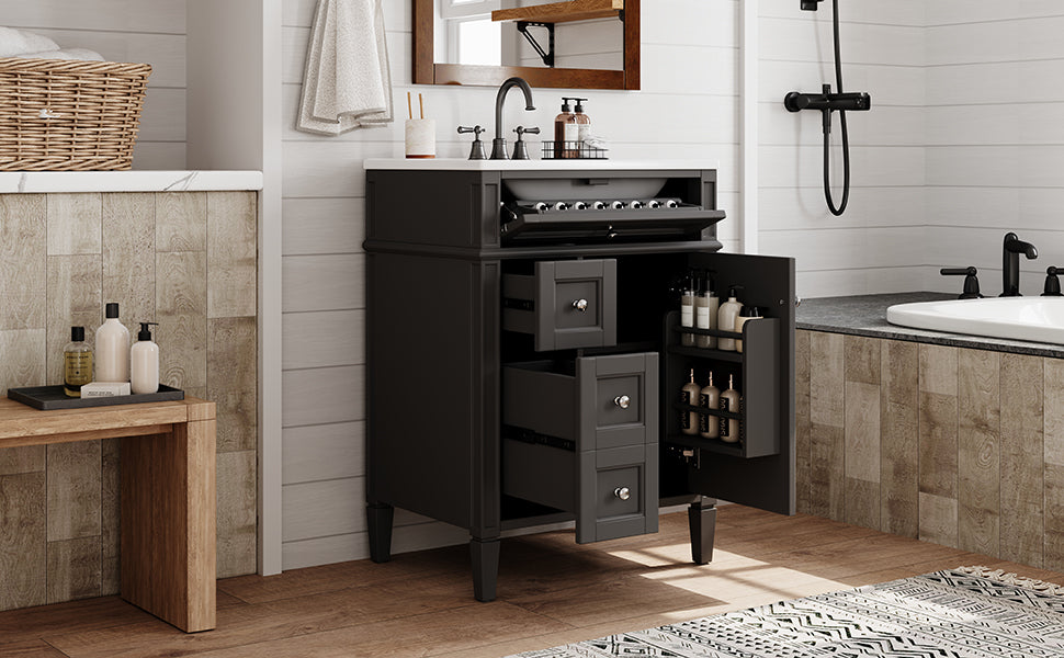 24-Inch Modern Bathroom Vanity with Sink and Storage - Black
