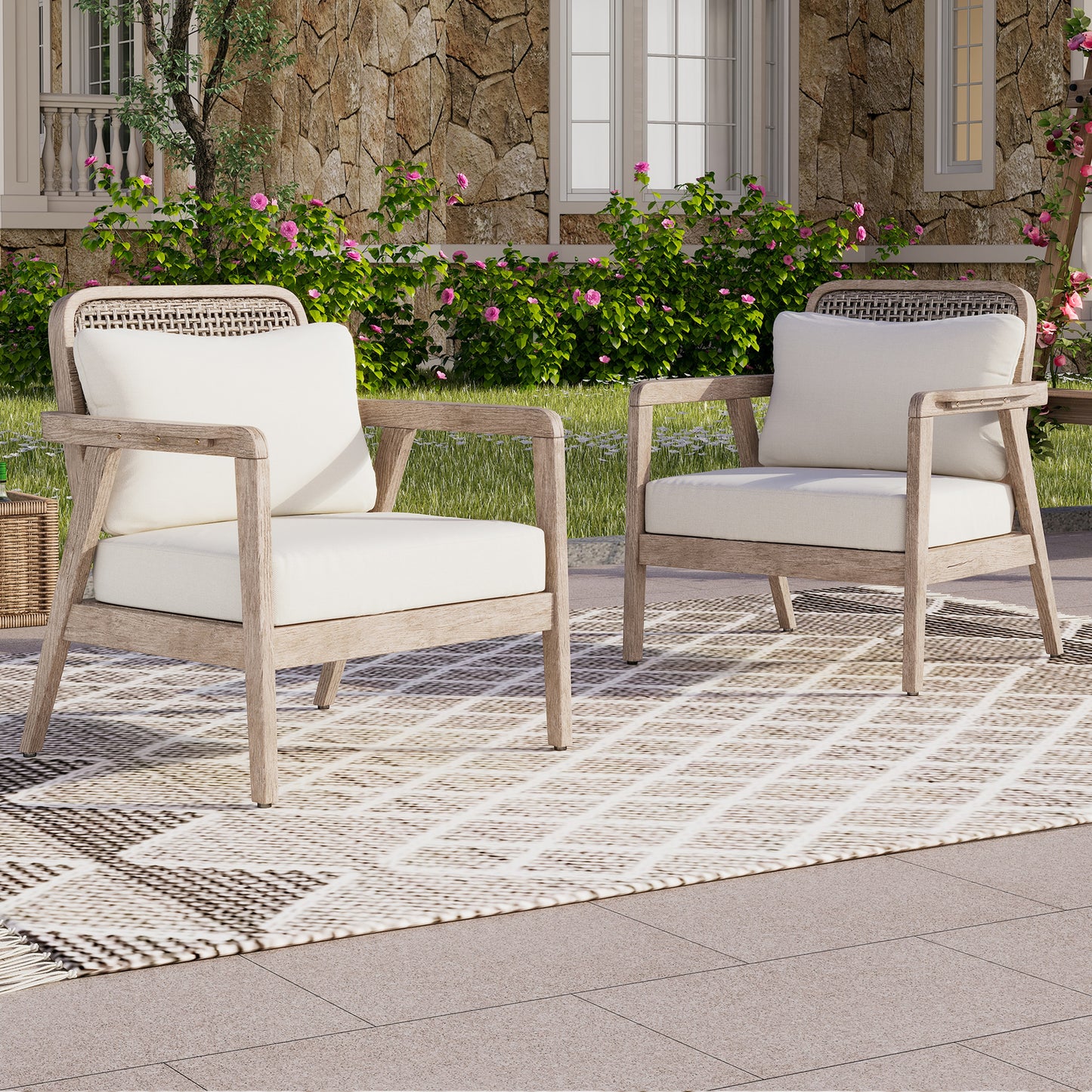 SET OF 2 Outdoor Acacia Wood Patio Club Chair, Furniture,Waterproof