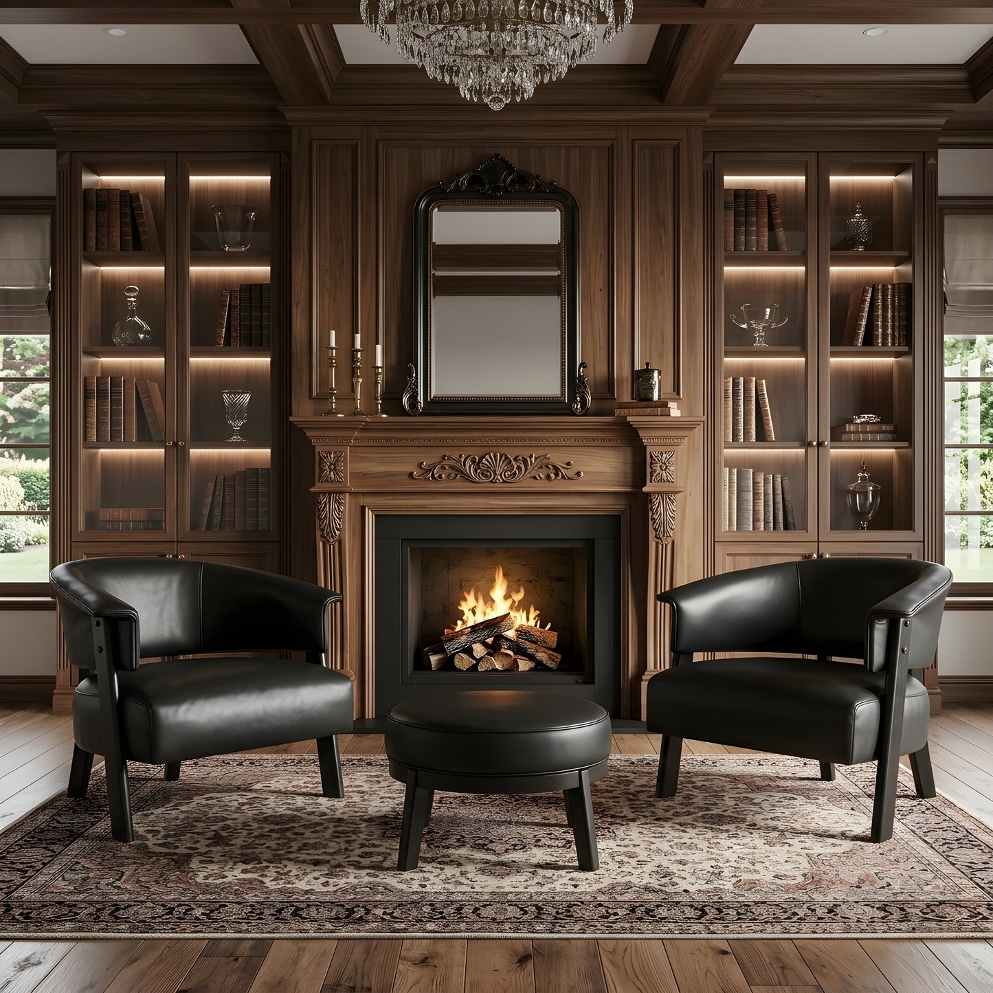Faux Leather Wingback Accent Chairs Set of 2 - Black