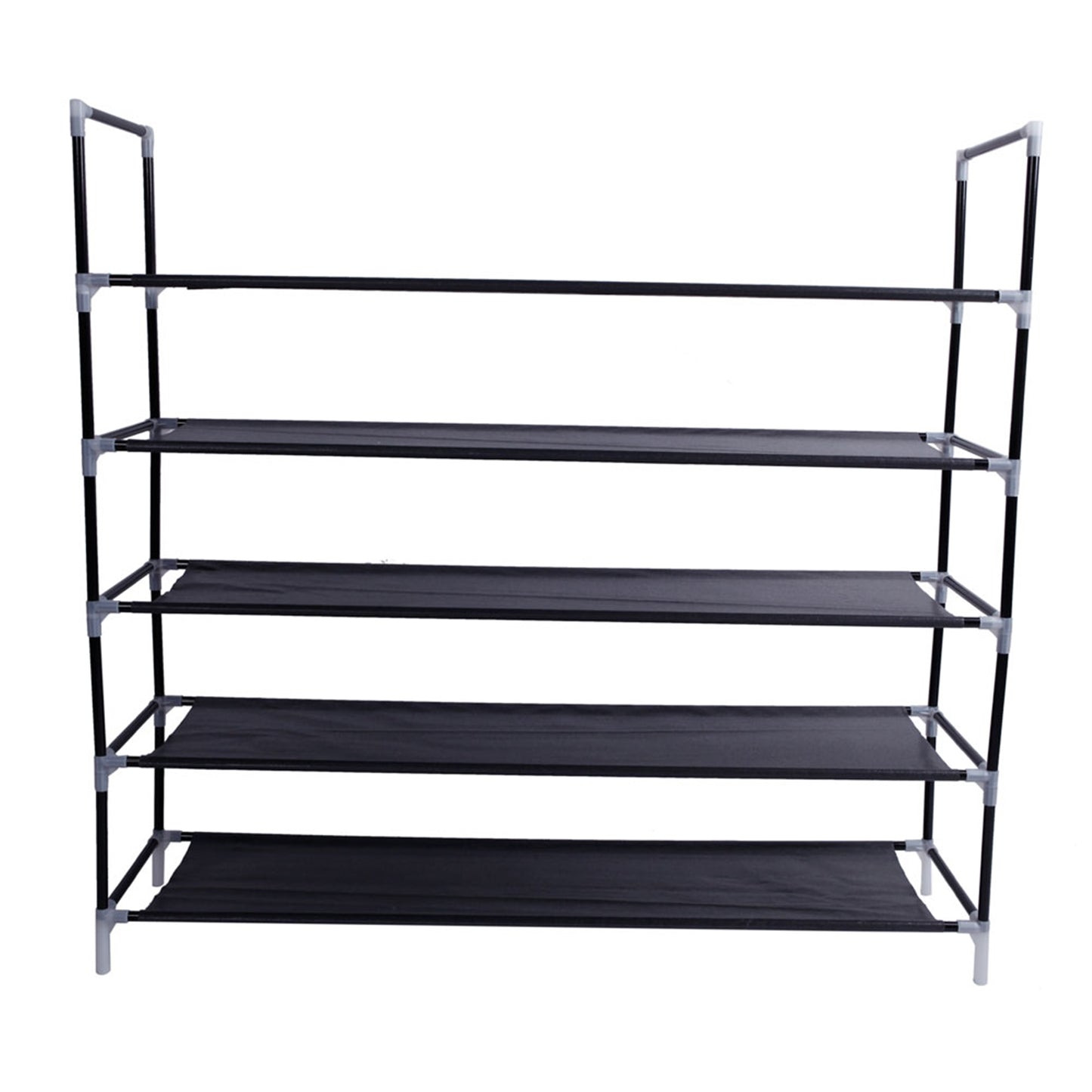 5-Tier Fabric & Steel Shoe Rack - Stackable Storage Shelf - Black