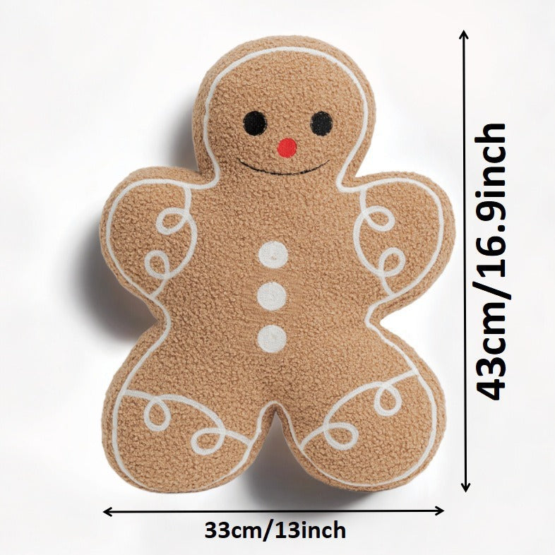 Christmas Gingerbread Man Throw Pillow - Plush Holiday Decor, 13x17 Inches