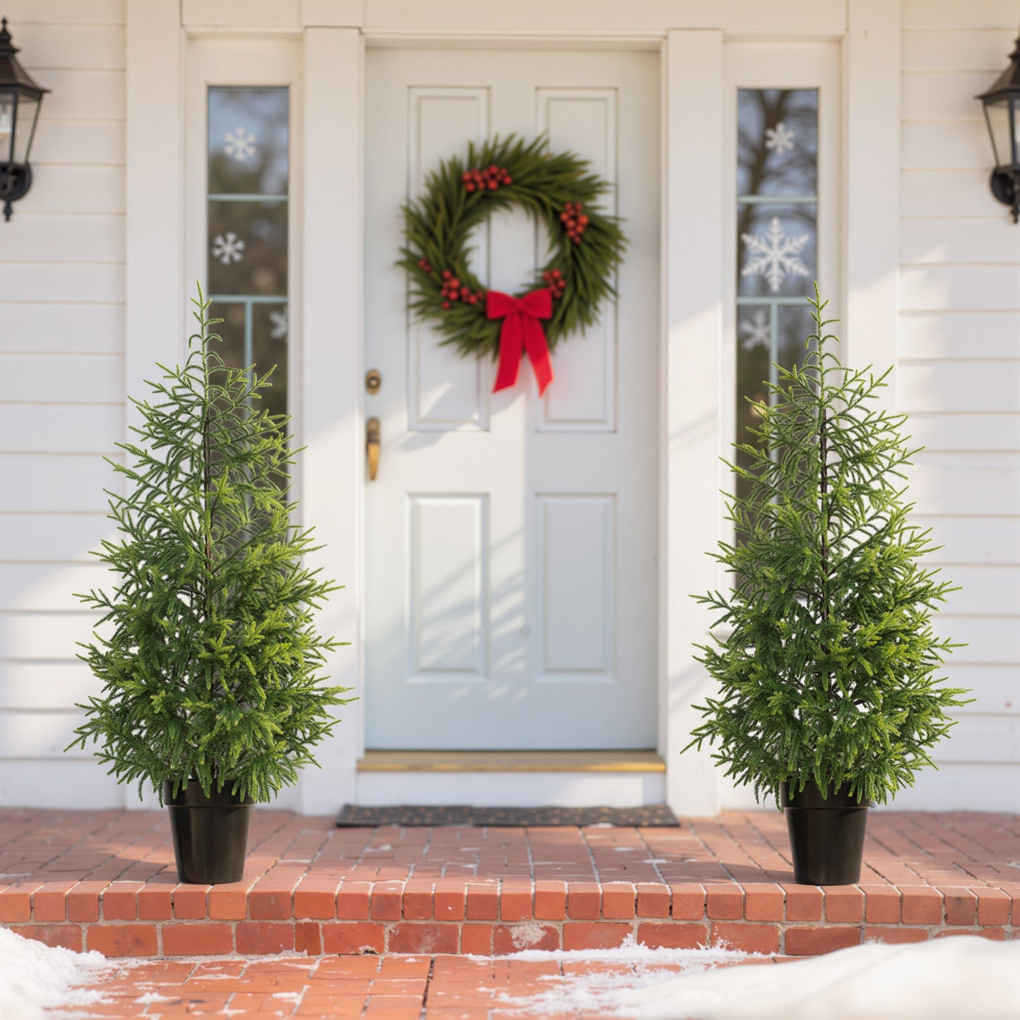 Set of 2 4 ft Artificial Christmas Trees - Green Norfolk Pine