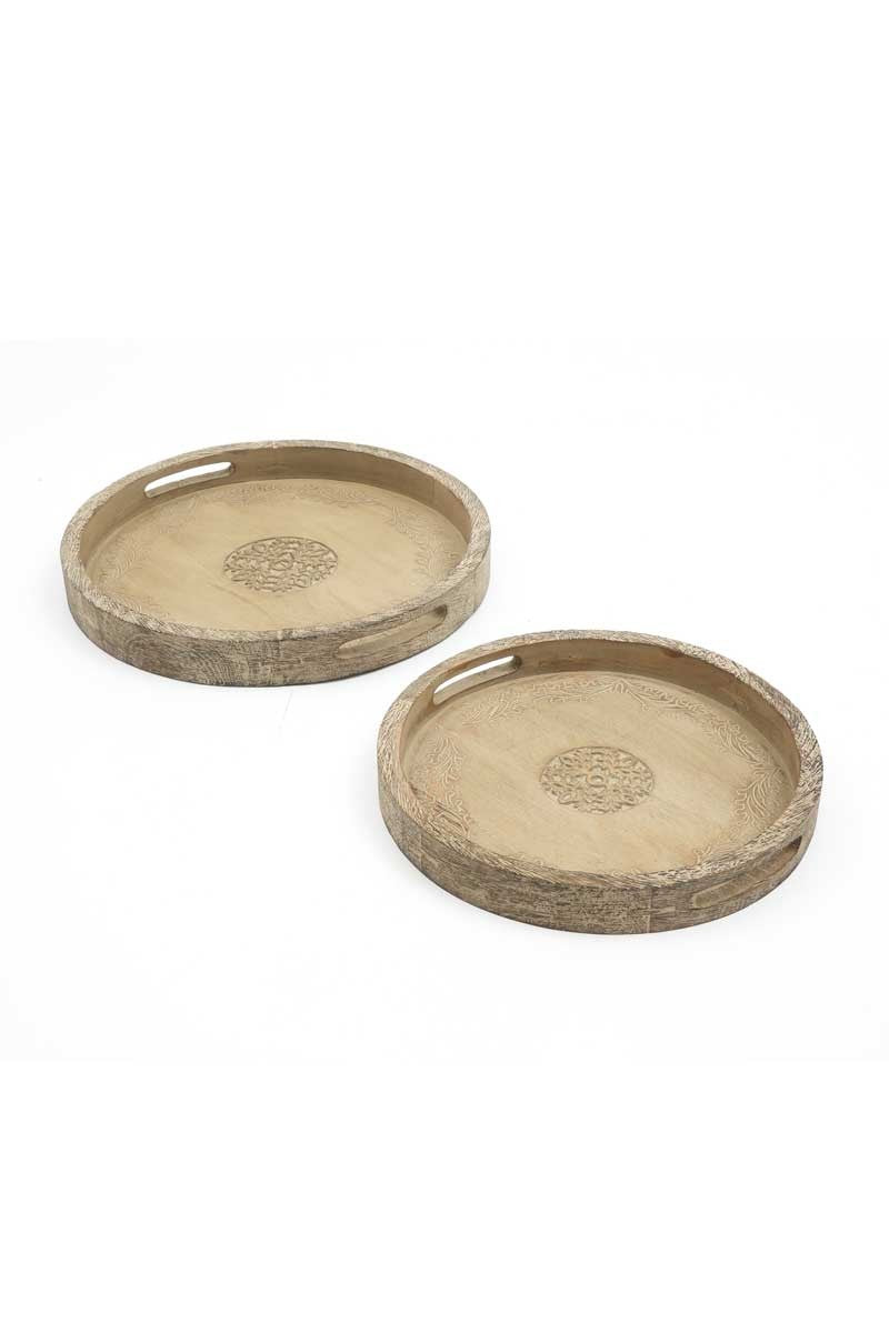 Round Mango Wood Serving Tray - 18 Rustic Brown Design For Stylish