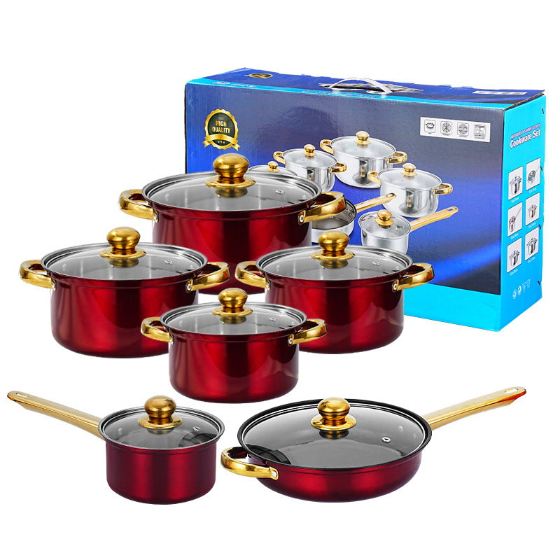 12-Piece Colorful Stainless Steel Stockpot Set - Dual-Sided Cooking Pots