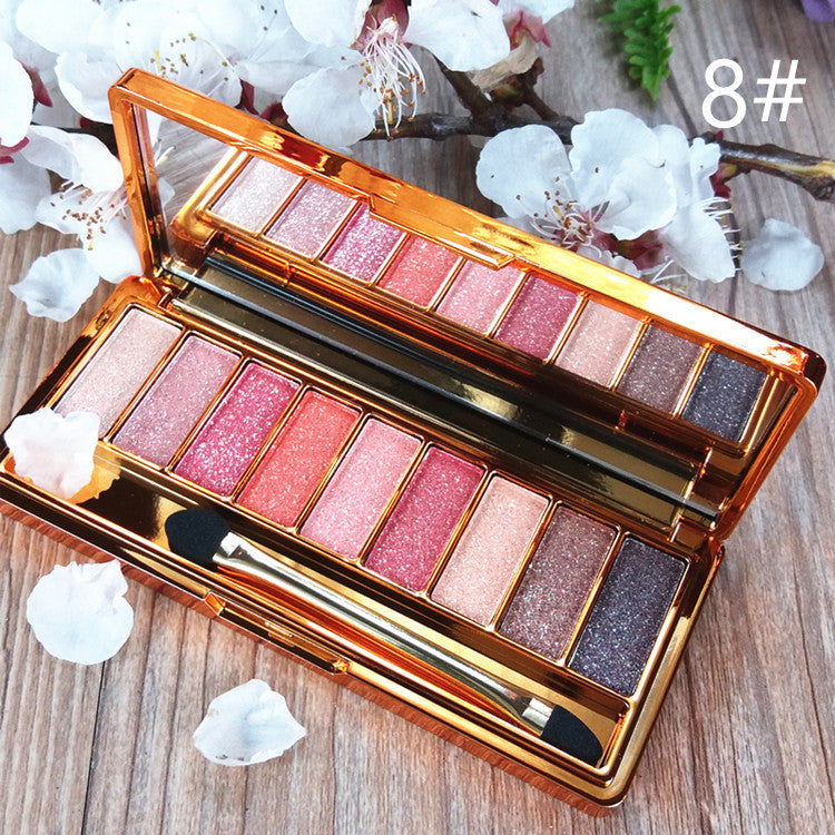9-Color Eyeshadow Palette with Pearlescent Earth Tones – Gold & Natural Shades