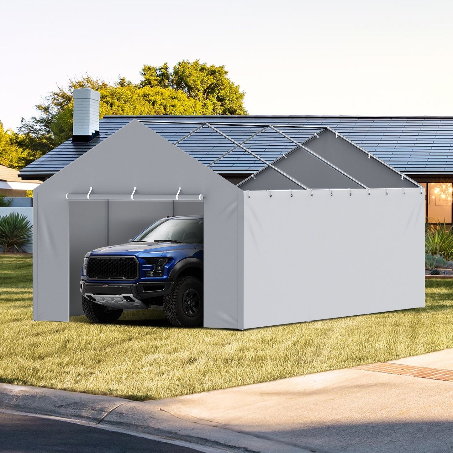 12x20 Ft Waterproof UV-Resistant Side Canopy Wall for Garage Shelter - Grey