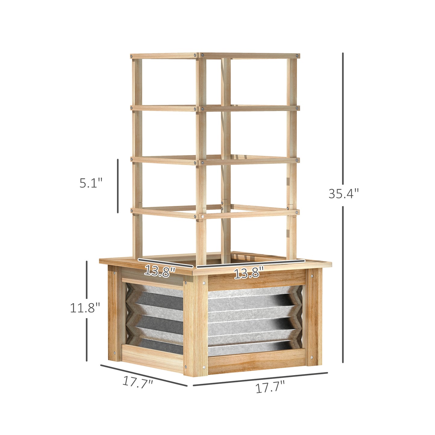 Wooden Raised Garden Bed with Trellis - Outdoor Vegetable Planter, 17.7x17.7x35.4 Inches