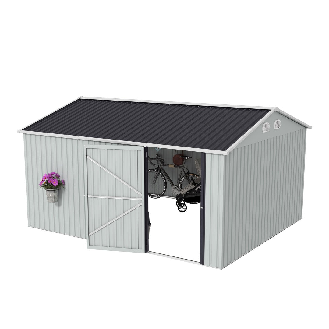 10x12 FT Outdoor Metal Storage Shed with Lockable Door - White