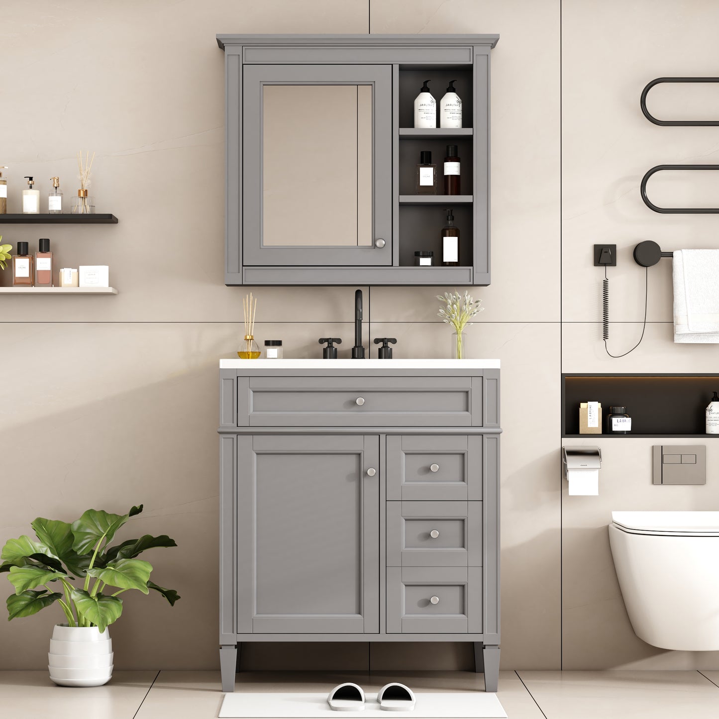 30 Bathroom Vanity With Top Sink, Modern Storage Cabinet 2 Drawers