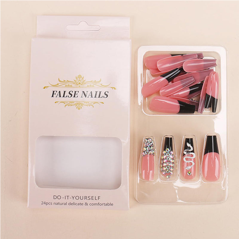 Long Square Press-On Nails - Diamond Snake Print 24-Piece Set