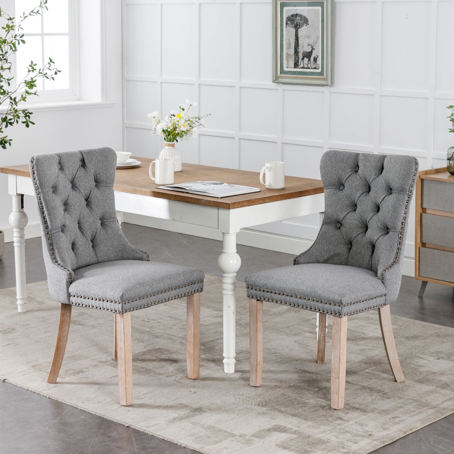 Tufted Gray Upholstered Dining Chairs - Set of 2