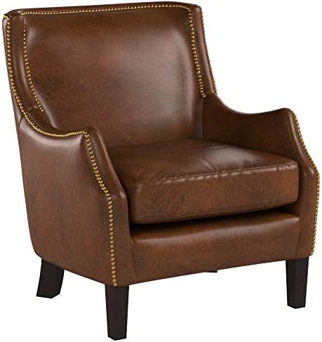 Genuine Leather Brown Single Sofa Chair - Vintage Style