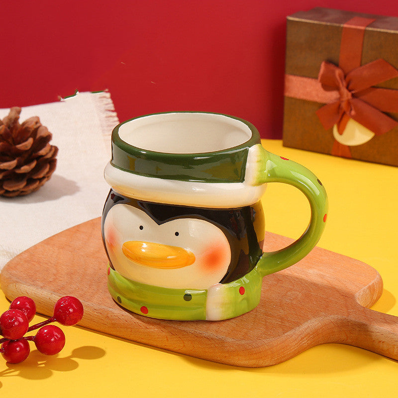 Korean Style Ceramic Mug with Cover for Hot Beverages - Cartoon Girl Design