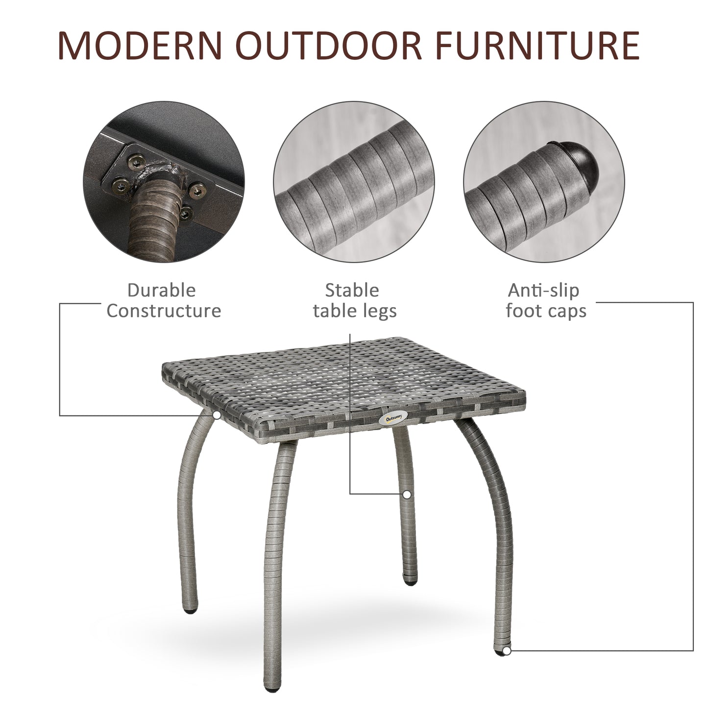 Outdoor Small Square Rattan Side Table - Gray