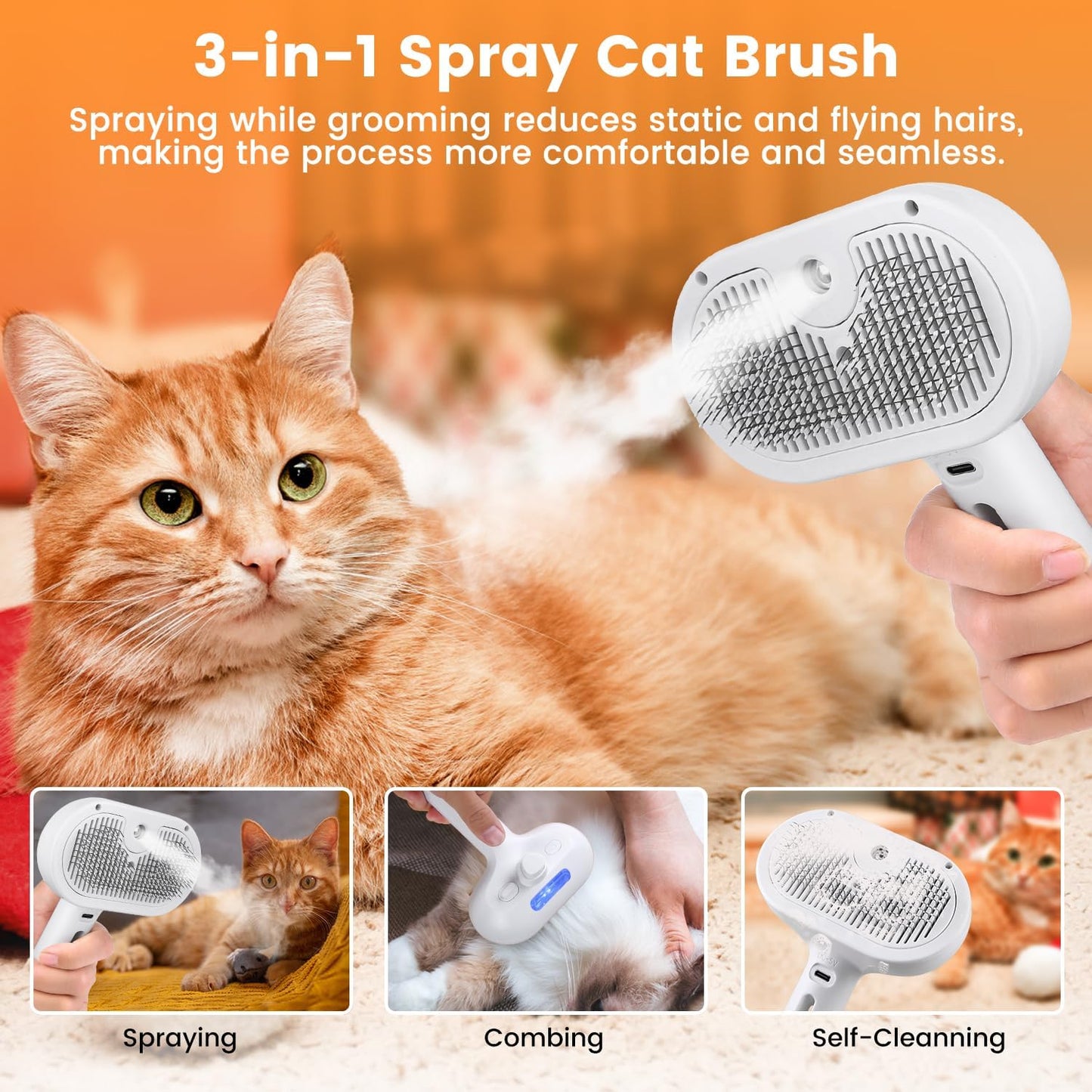 Pet Steam Brush for Cats and Dogs - Hair Removal & Shedding Grooming Tool