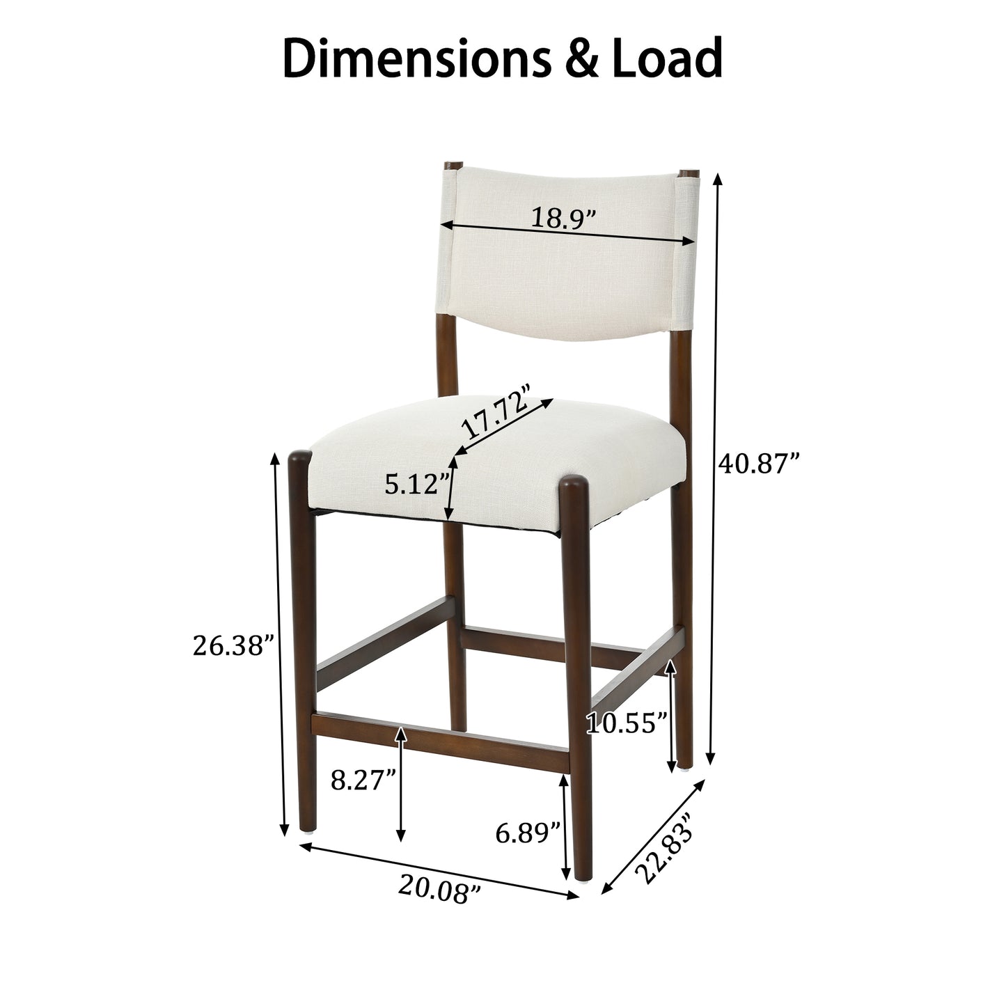 Solid Wood Counter Height Bar Stools Set of 2 - Beige