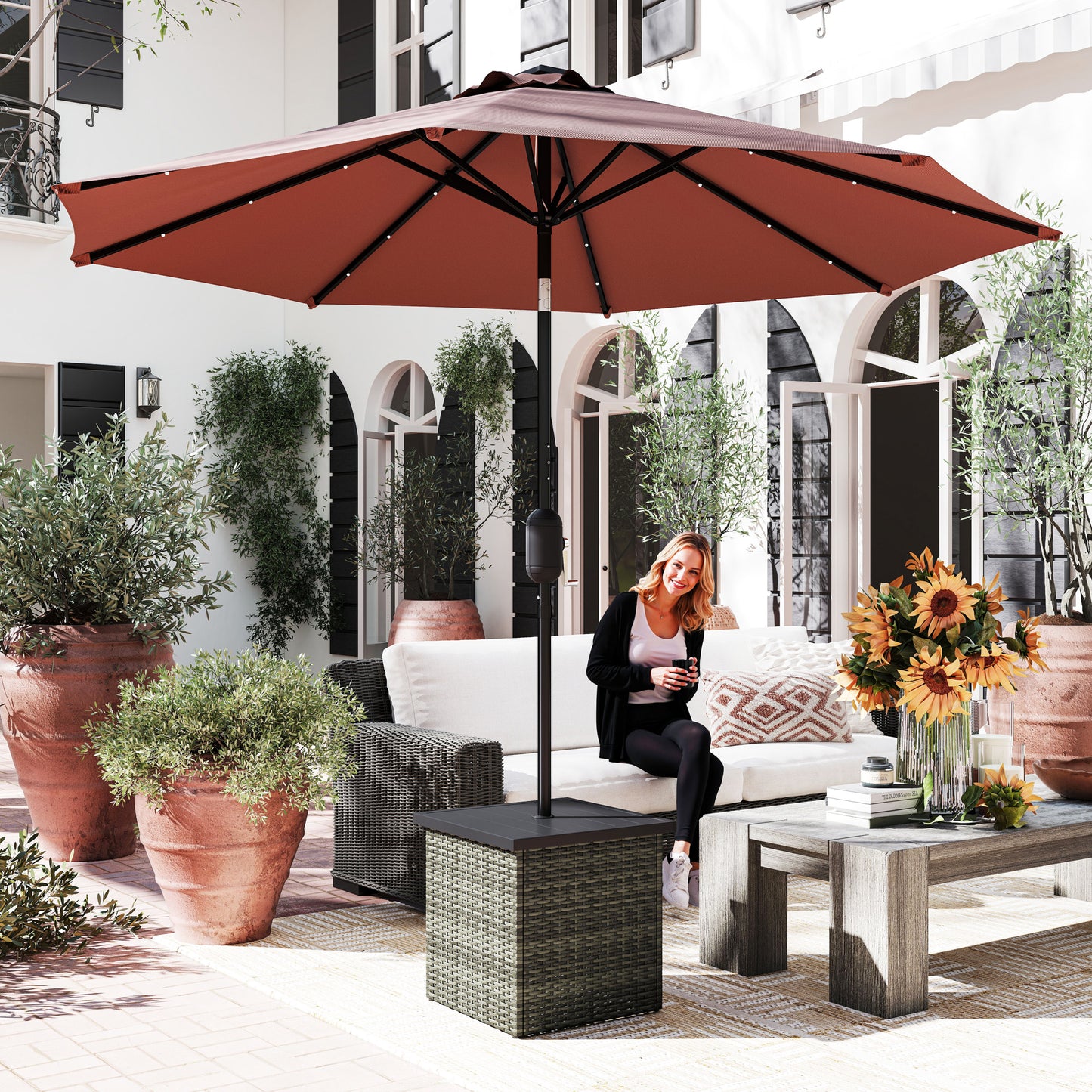 Outdoor Square Side Table with 1.5" Umbrella Hole - Mixed Gray