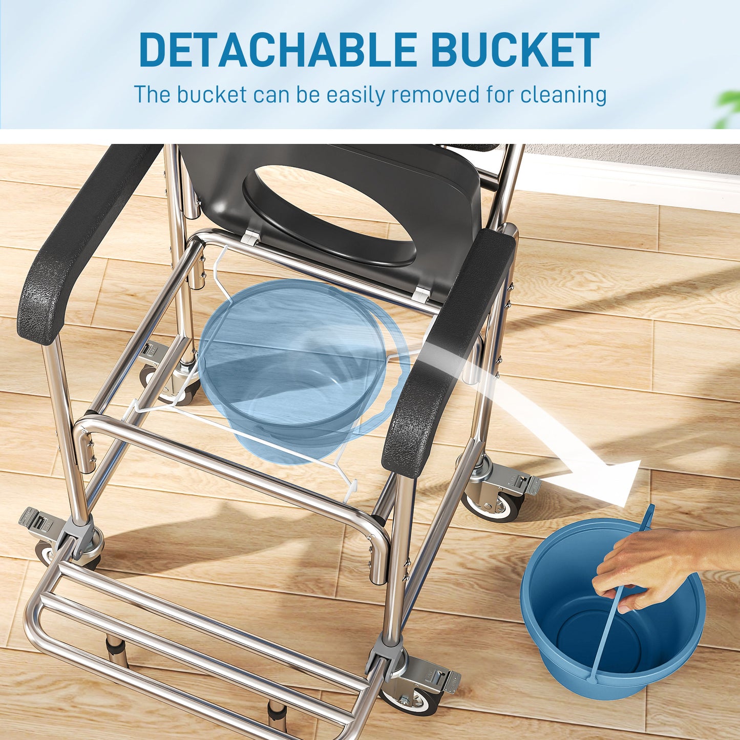 3-in-1 Shower Commode Wheelchair - Black Medical Rolling Chair