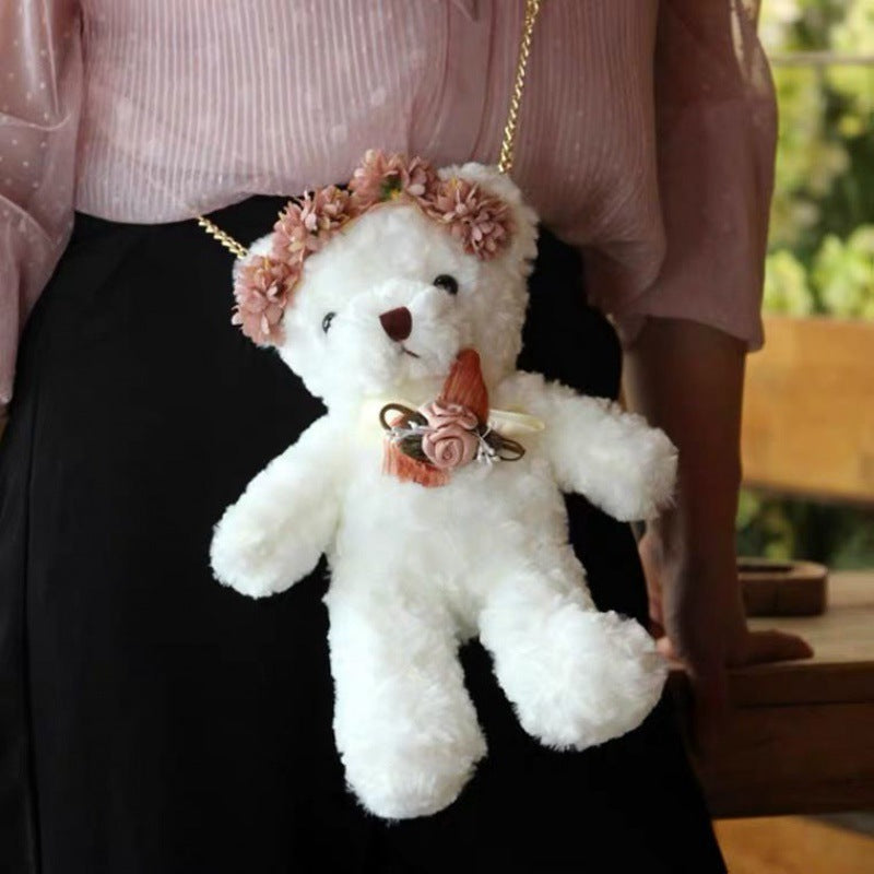 Cute Plush Bear Bag Backpack with Chain - Japanese Velvet Storage Accessory