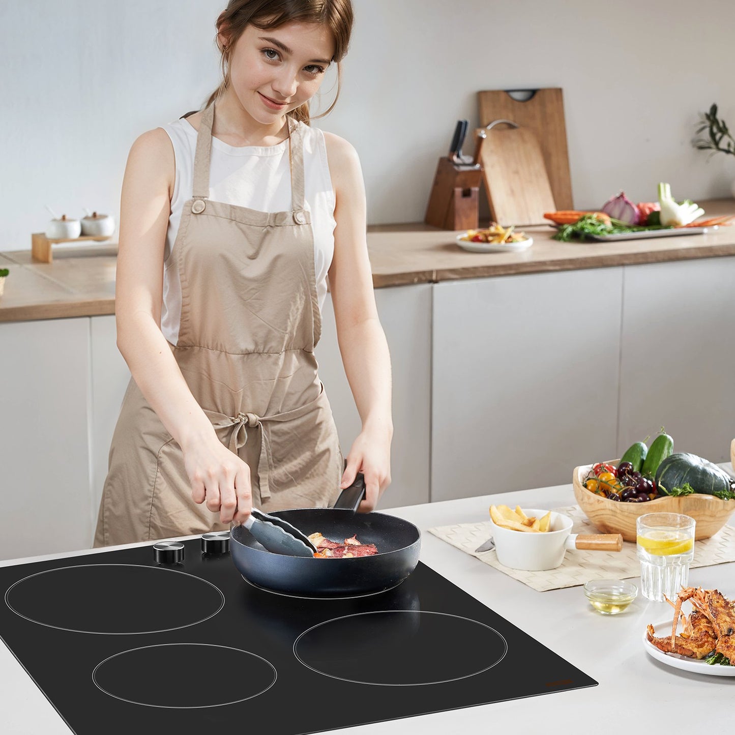 4-Burner Built-In Electric Cooktop - 23.2x20.5 Inch Ceramic Stove, Black