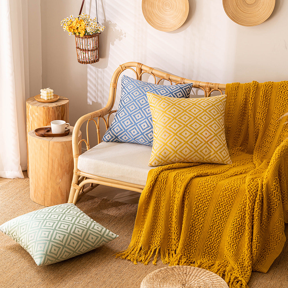 Nordic Rhombus Jacquard Pillow Cover Set Double-Sided Woven Cushion Cases